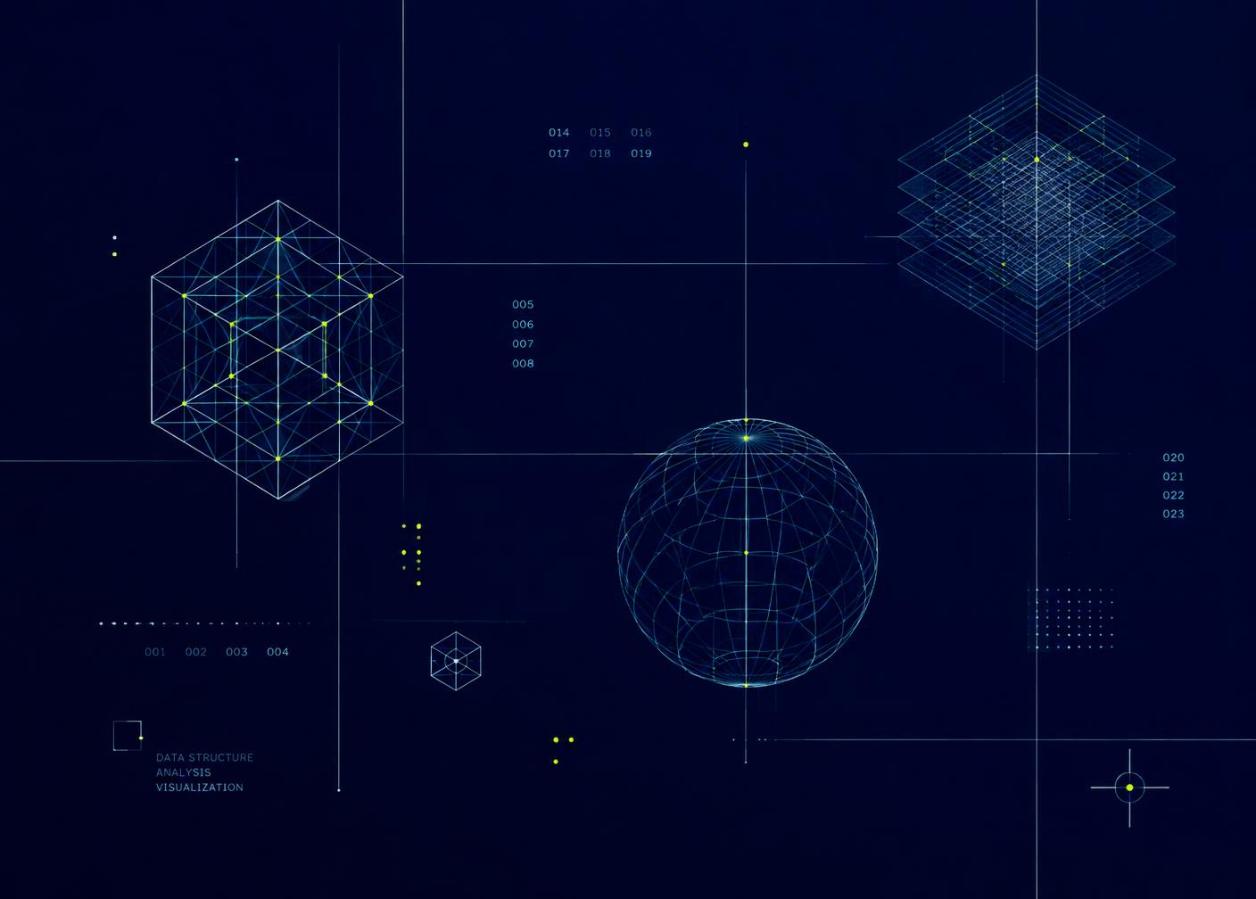 Abstract geometric visualisation of software structures on a dark technical grid